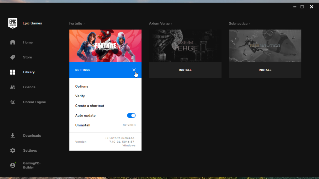 How To Copy Or Move Fortnite To Another Drive Or Pc Without - open the epic games launcher go to library click the gear icon in fortnite thumbnail and click uninstall